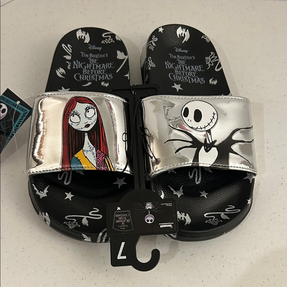 Disney Women’s Nightmare Before Christmas Slide Sandals - Black and Silver.
